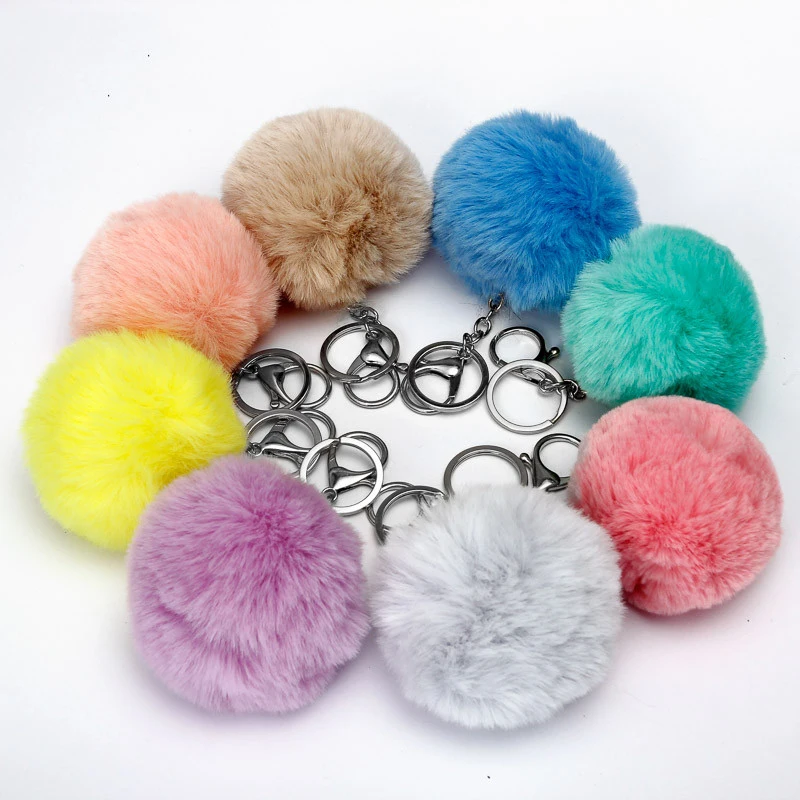 Furry Puff Ball Faux Rabbit Colorful Fur Ball Pom Keychain For Women And Girls