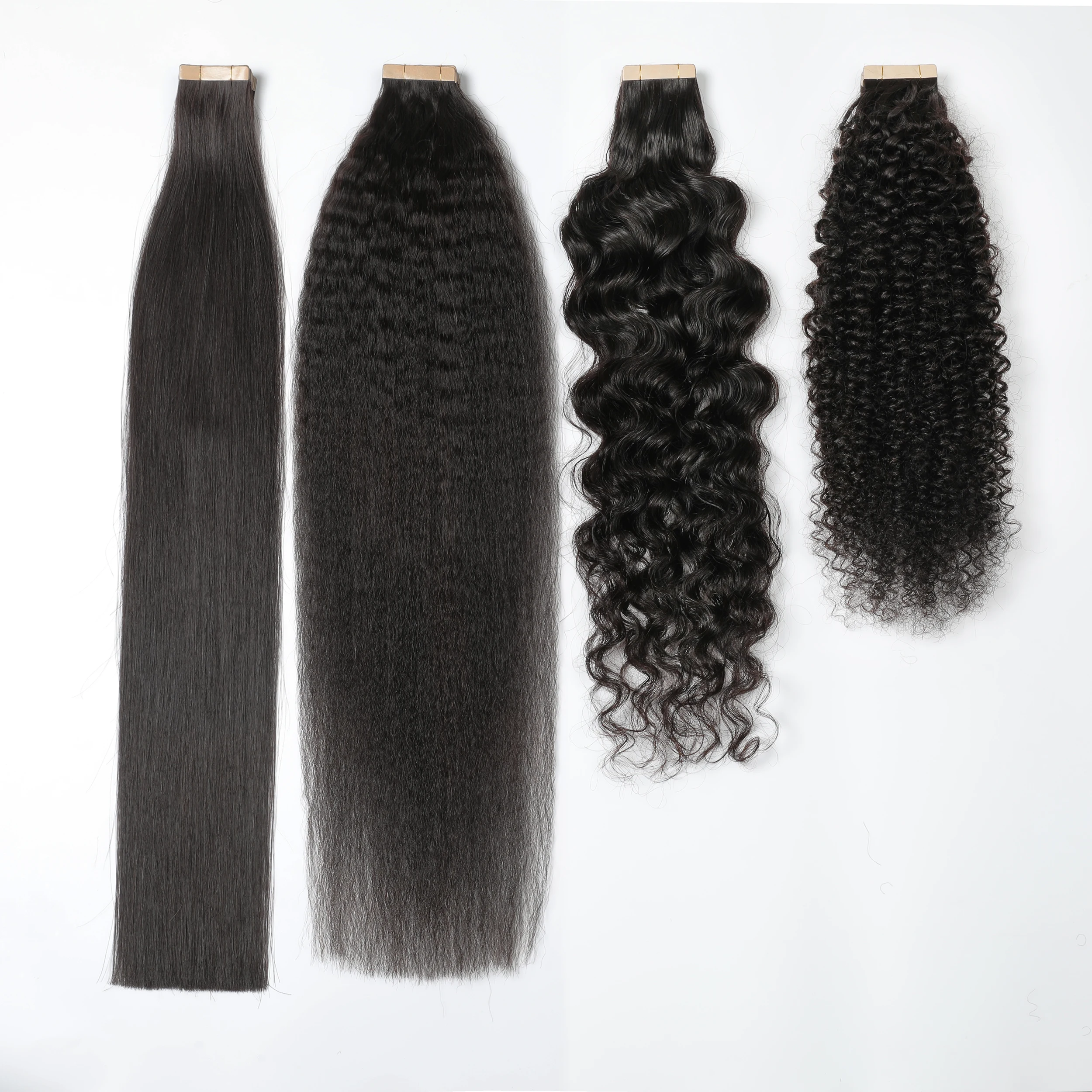 Best Quality Wholesale Cuticle Aligned Curly Tape Ins Extensions Invisible Natural Color Tape Extensions 100% Human Hair