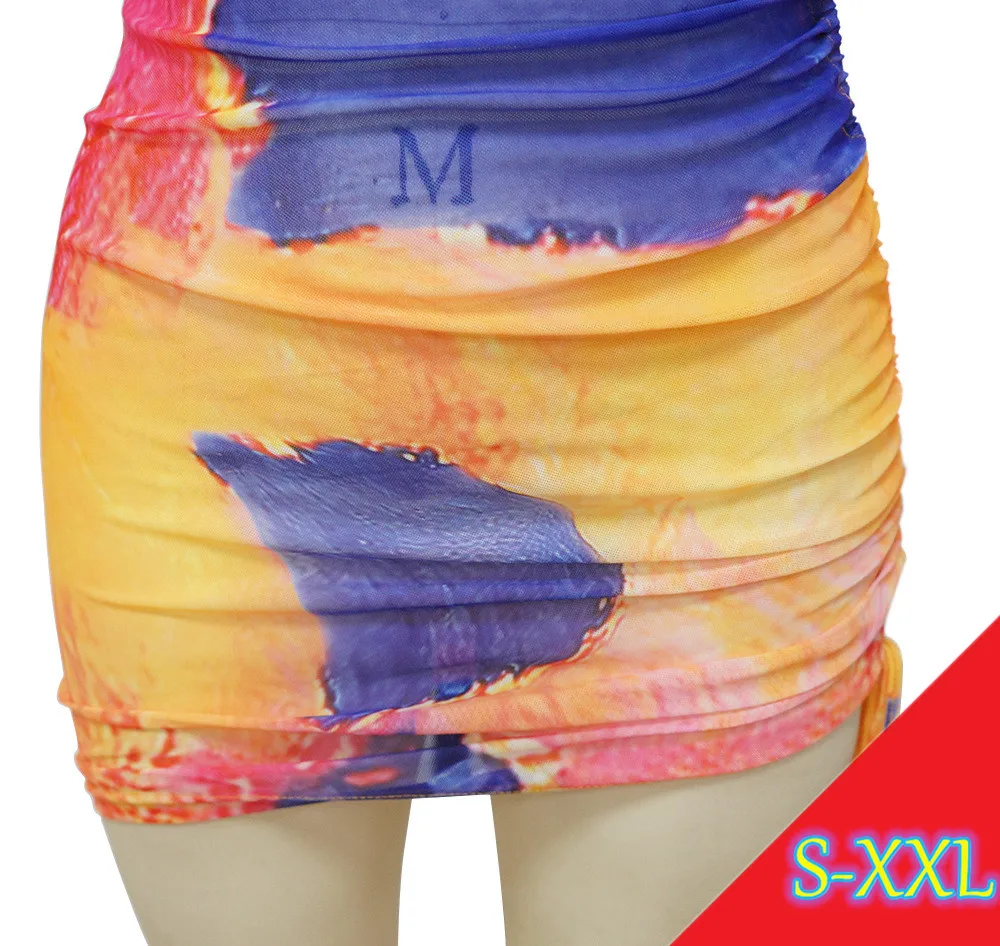 MISS Q K9986 Fall 2021 women clothes Explosive new casual dresses tie dye printed round neck drawstring dress womens dresses