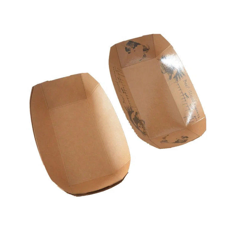 Custom Stackable Kraft Virgin Pulp Square Food Paper Tray Recycled Disposable Take Away Fast Food Snack Corn Dog Boat Tray