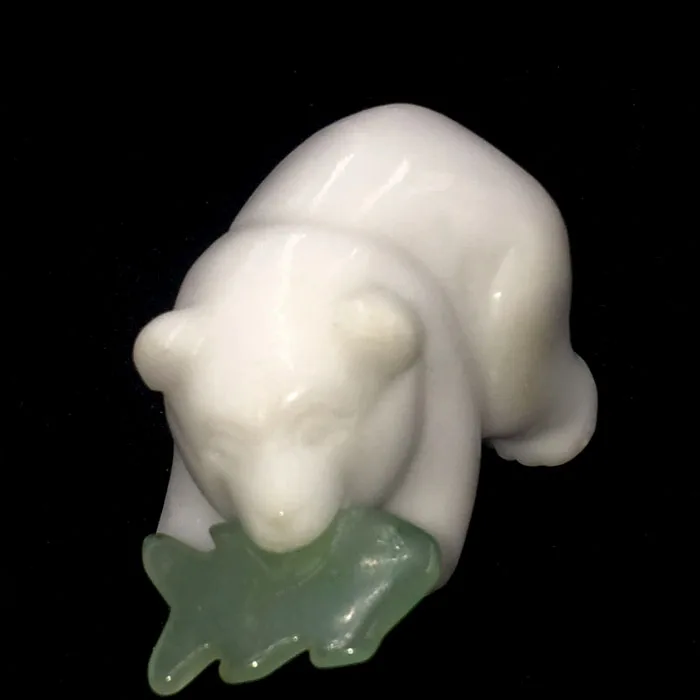 Natural Reiki Crystal Carved Animals Craft White Jade Quartz Crystal Carving Bear