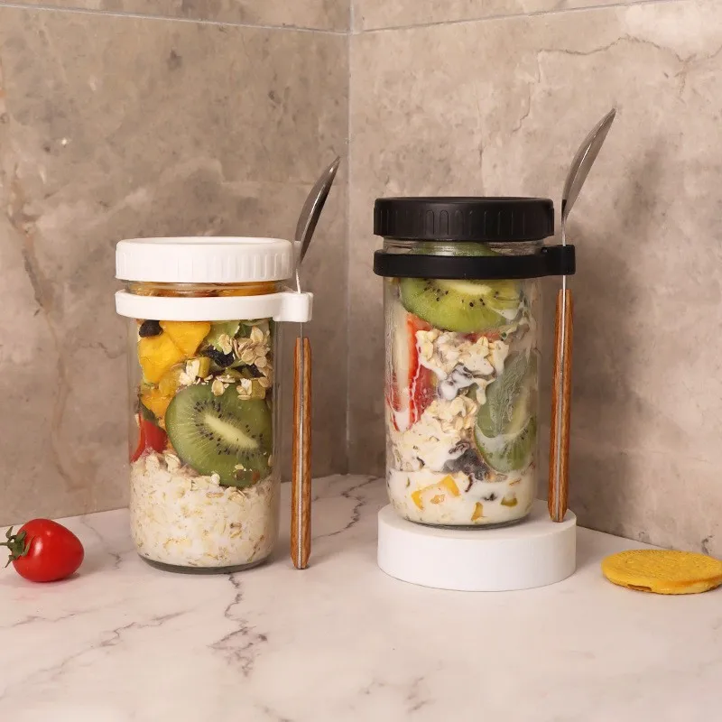 Glass Overnight Oats Containers with Lids and Spoon, taller 20 oz Mason Jars with Airtight Lid for Yogurt Salad Fruit Juice