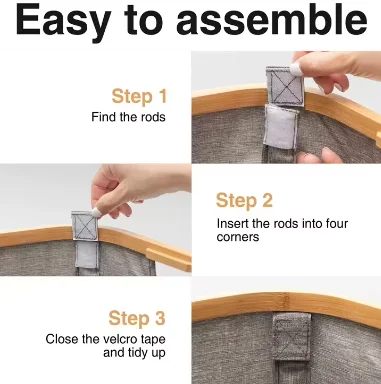 Waterproof Durable Corner Foldable Pop Up Bamboo Rim Circular Laundry Hamper Baskets & Bags With Lid Baby Nursery Storage Basket