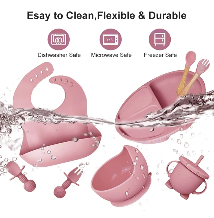 Baby Safety Products Professional Non Toxic Food Grade Bpa Free Silicone Divider Kids Feeding Plate Bowl Set With Spoon