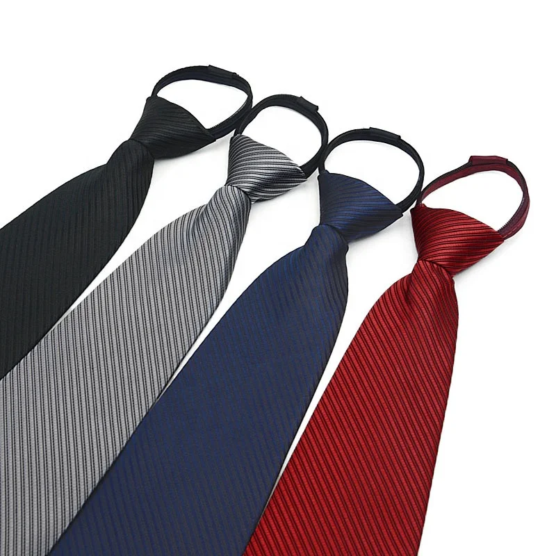 Hot sale cheap zipper ties necktie polyester stain fine stripes high quality zip neckties