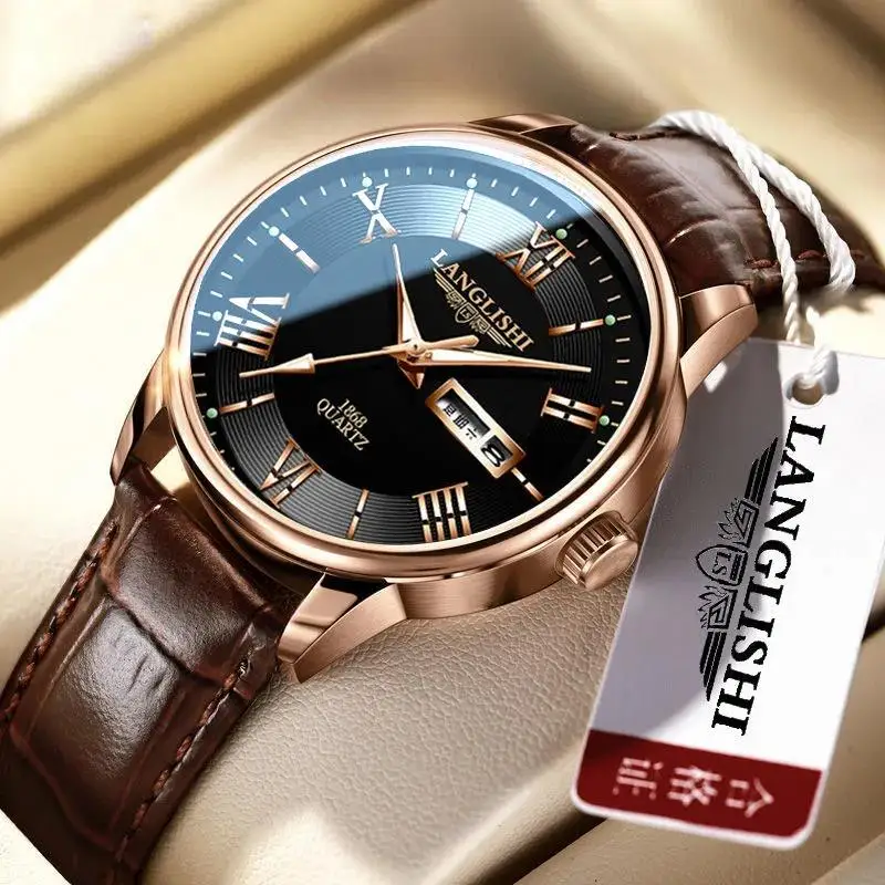 LANGLISHI Watch 605 Casual Fashion Man Watch Leather Top Brand Luxury Wrist Watch Waterproof Luminous Simple Quartz Clock