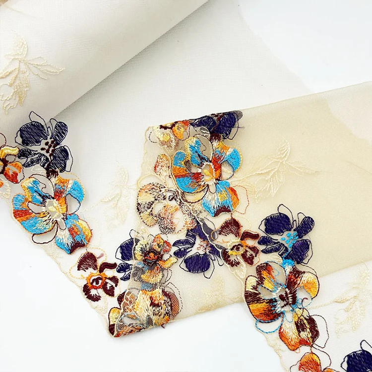Soft skin mesh multicolor thread embroidery lace underwear home textile garment accessories