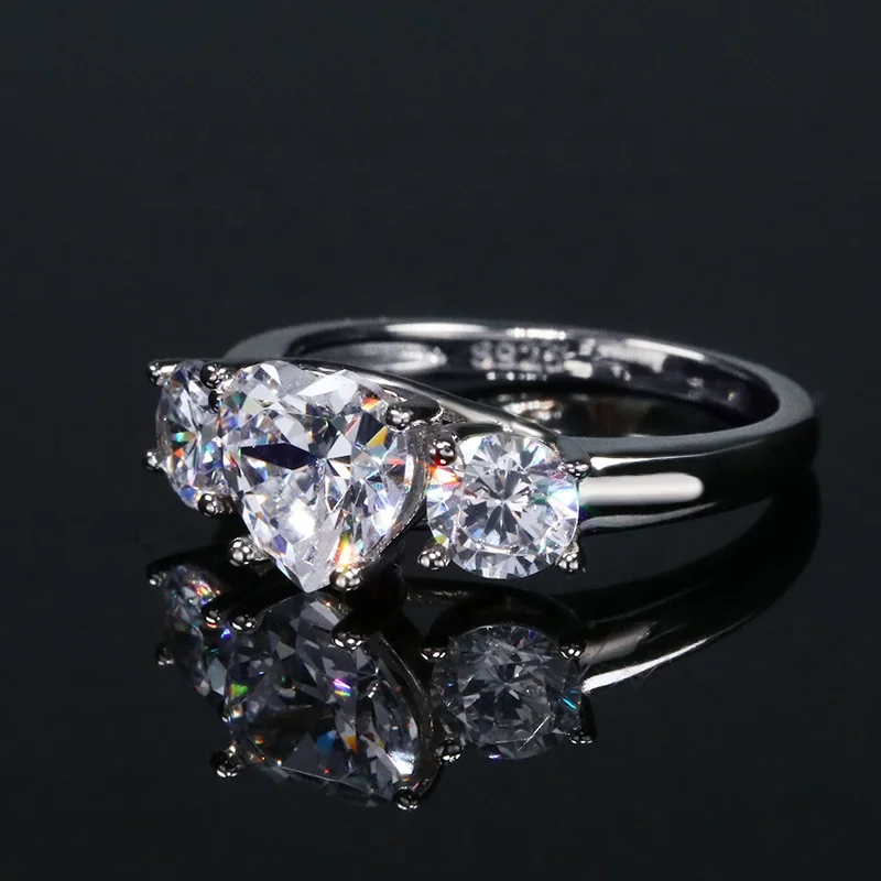 Fine jewelry 14K solid gold ring  there stones 8mm heart shape with 4mm round  moissanite trilogy ring