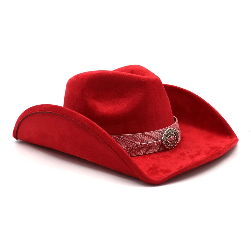 Unisex New Western Suede Hat Fedora Large Border Ethnic Style Cowboy Hat for Adults Casual Scene Applicable