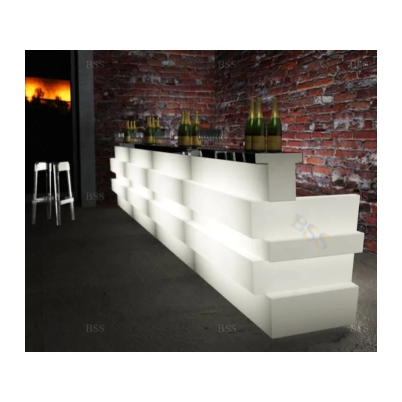 Basement Bar Design Contemporary Custom Made Wholesale High Quality Beautiful Corian Led Light White Basement Bar