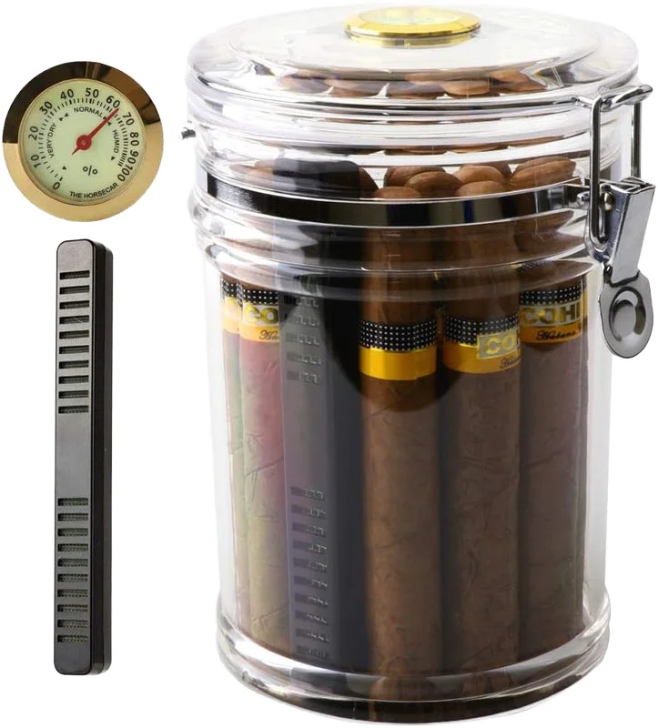 MUXIANG Portable 52 ring gauge 18pcs Acrylic Cigars  Humidor Jar with Humidifier Hygrometer for home or travel