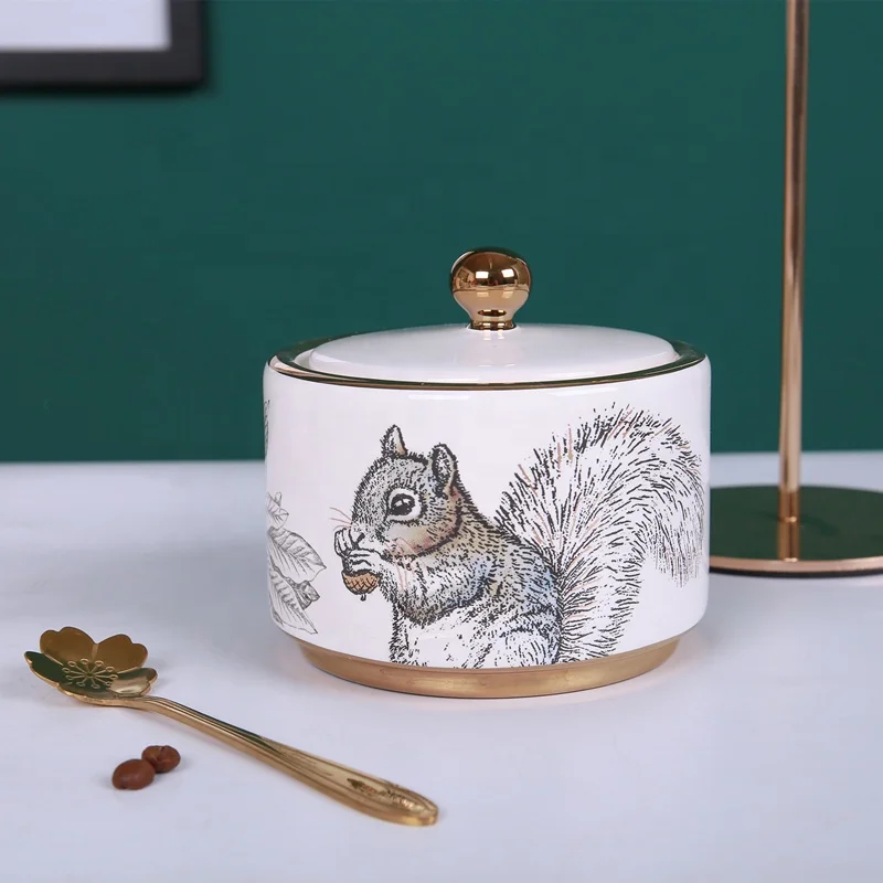 New Listing Animal Pattern Decal Drinkware Gold Plating Porcelain Coffee & Tea Sets for Home Cafe Gift