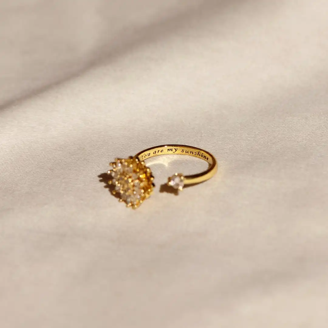 Кольцо RFJEWEL для моей дочери с подсолнухами 18 карат/24 карат позолоченное Латунное вращающееся регулируемое кольцо