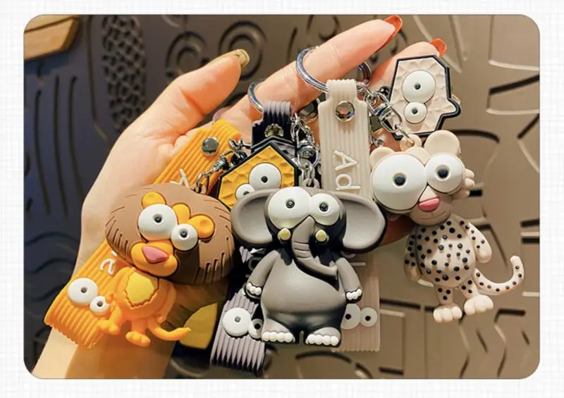 HOT SELL Keychain for Girls Kids Children Big Eyes Animals Cute Cartoon Pendant 3d Anime Keychain PVC Rubber Keychain