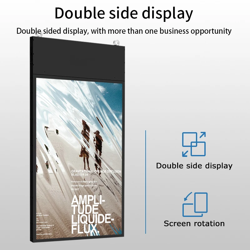 New Design 55 inch Hanging Digital Signage Thin Advertising Video Display Player Double Sided Transparent LCD Screen
