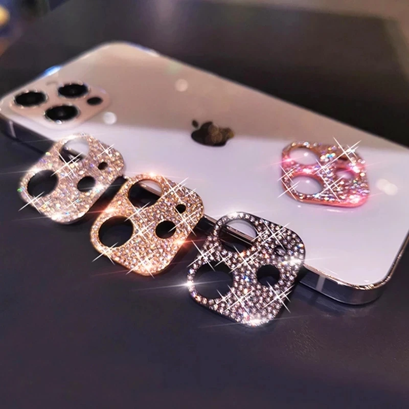 Camera Protector For iPhone 15 Pro Max Bling Glitter Diamond Metal Lens Glass Film For iPhone 11 12 13 14 Plus 15 Pro Max