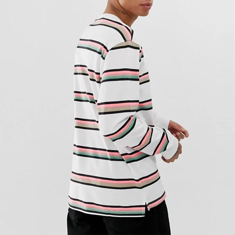 
Wholesale Strips 100% cotton knitted mens casual wear long sleeves tshirt plus size hip hop t-shirt men 
