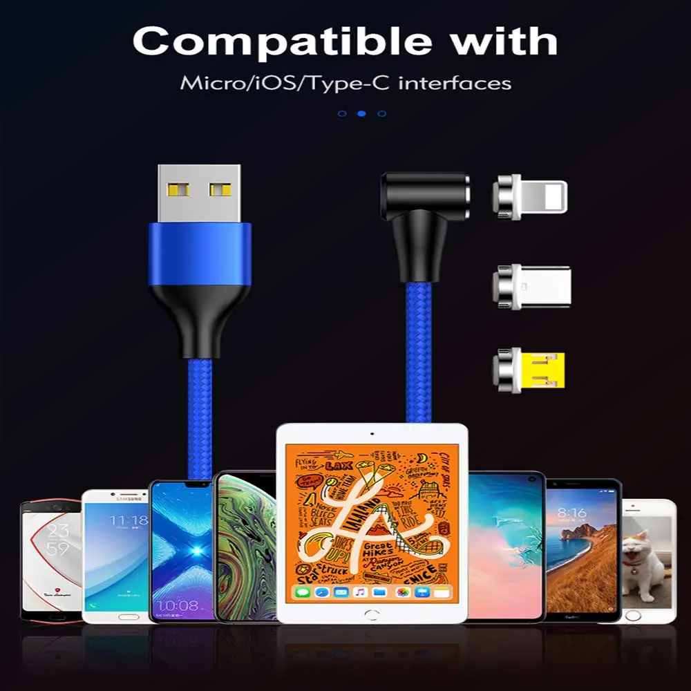 Wholesale IPSKY Mobile Phone Magnet Charge World first popular round L shape 3 in 1 magnetic 3A fast charging data line