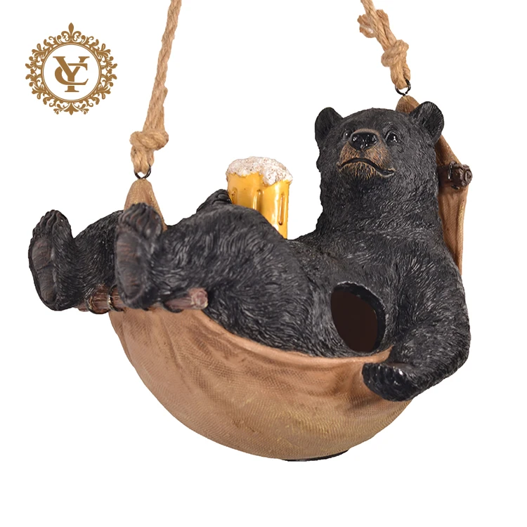 resin bear w/bear hammock bird house,bird house outdoor,bird house