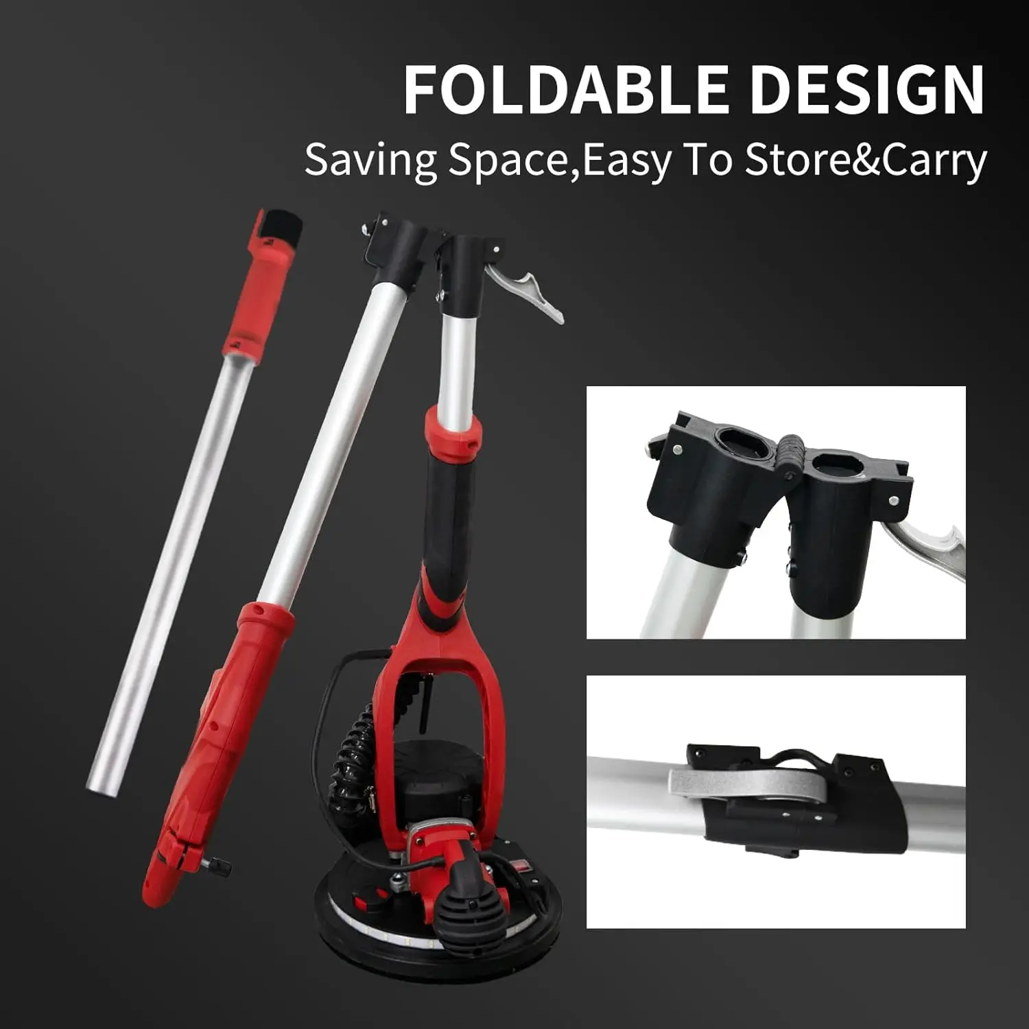 Variable Speed 800-1800RPM Drywall Sander LED Light Extendable Handle Sanding Discs Popcorn Ceiling Removal Tool Foldable Vacuum