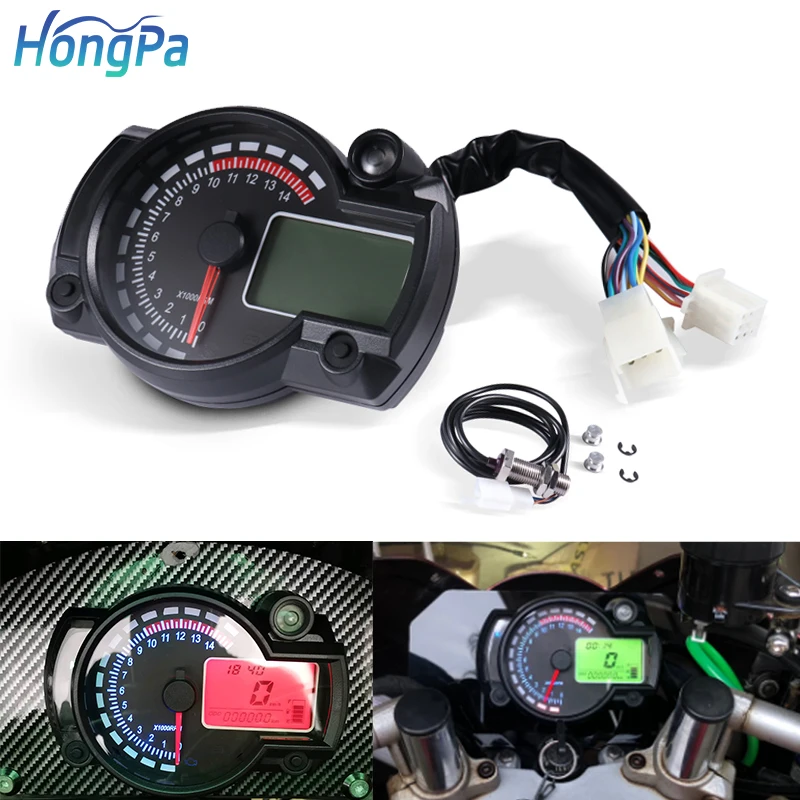 Мотоцикл 7 видов цветов 15000RPM Тахометр метр мотоцикл LED LCD цифровой спидометр Многофункциональный