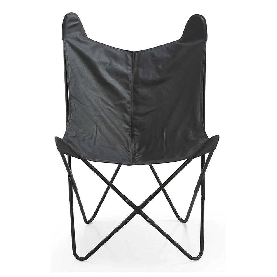 Brownness Leather Modern Adjustable Simple Design Butterfly chair Portable Handmade Cover With Folding Frame for family outing