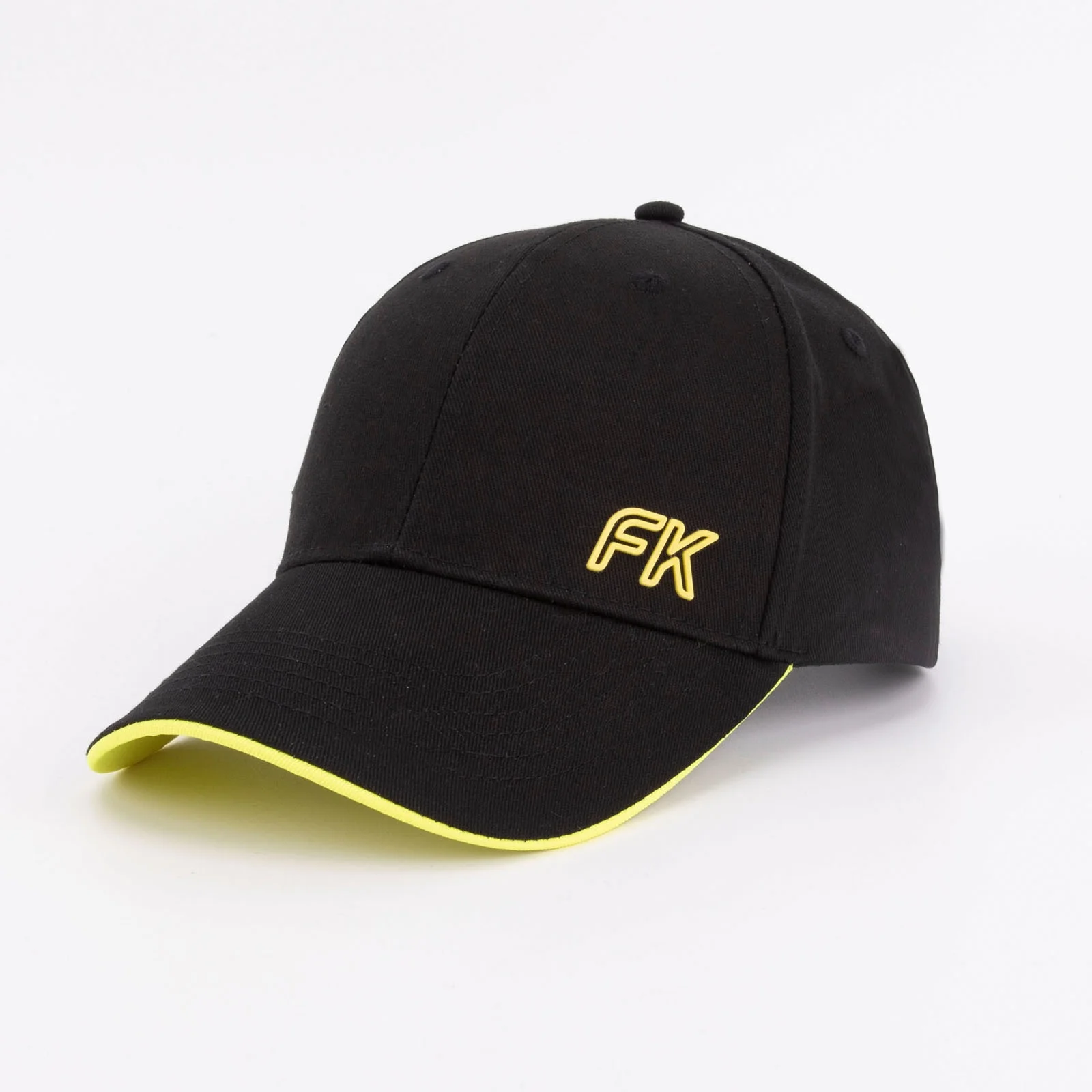 Custom Rubber Logo Sandwich Curved Brim 6 Panel Metal Buckle Back Baseball Caps