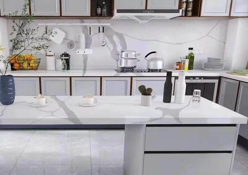 simpson marble tiles manufacture Calacatta White quartz stone gold vein quarzo for kitchen counter
