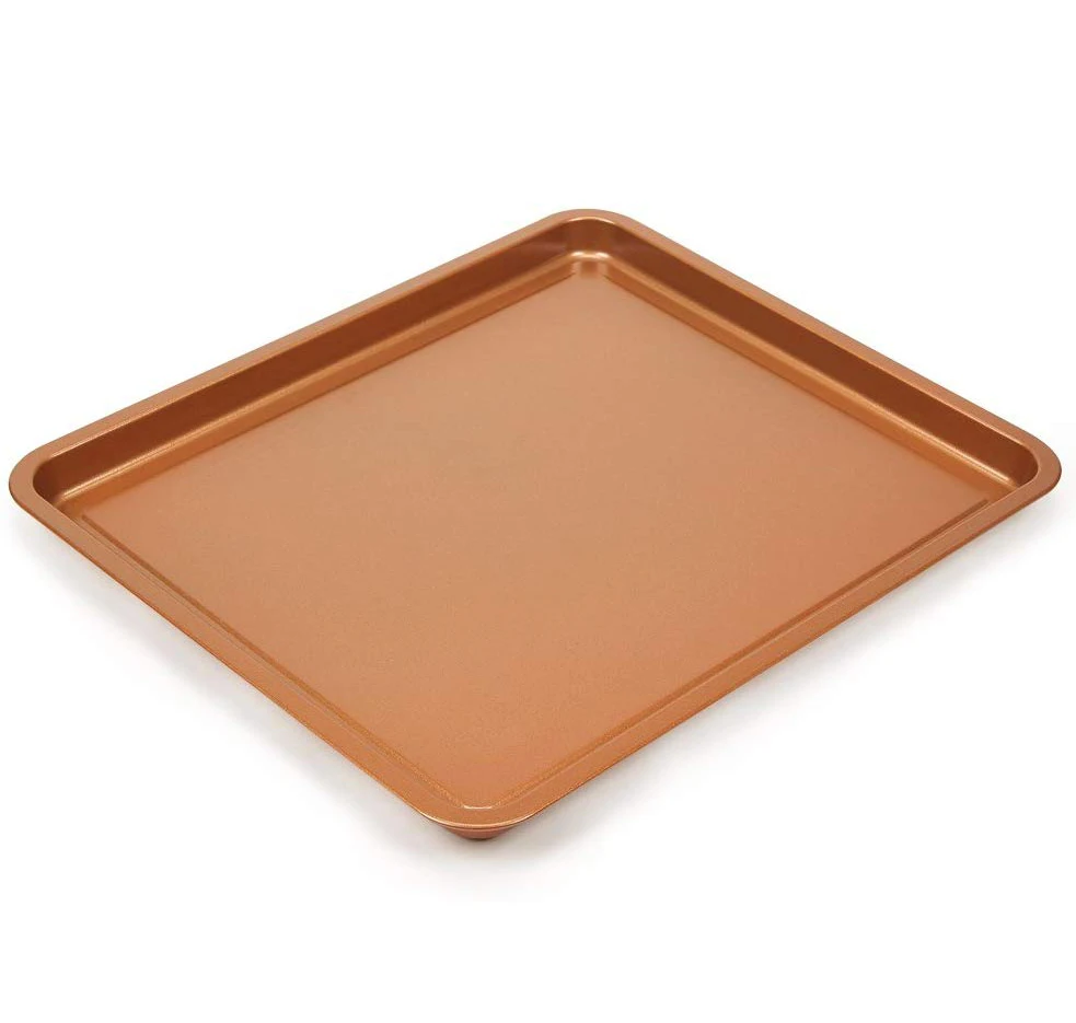 High Quality Copper Crisper Tray Non Stick Cookie Sheet Tray And Air Fry Mesh Basket Set