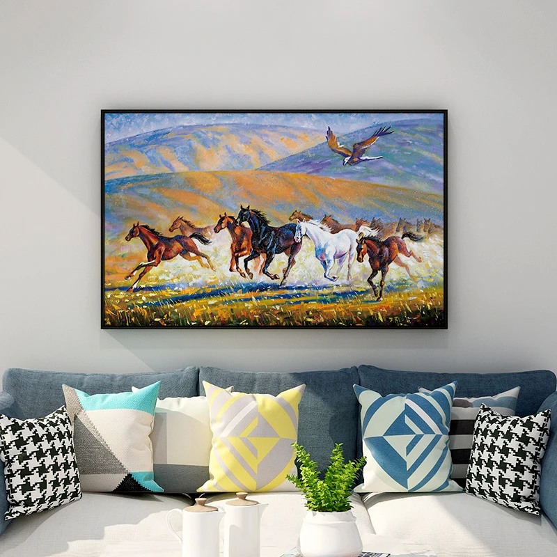 modern 3d home goods pictures eight running horse decorative  oil painting canvas custom wall art