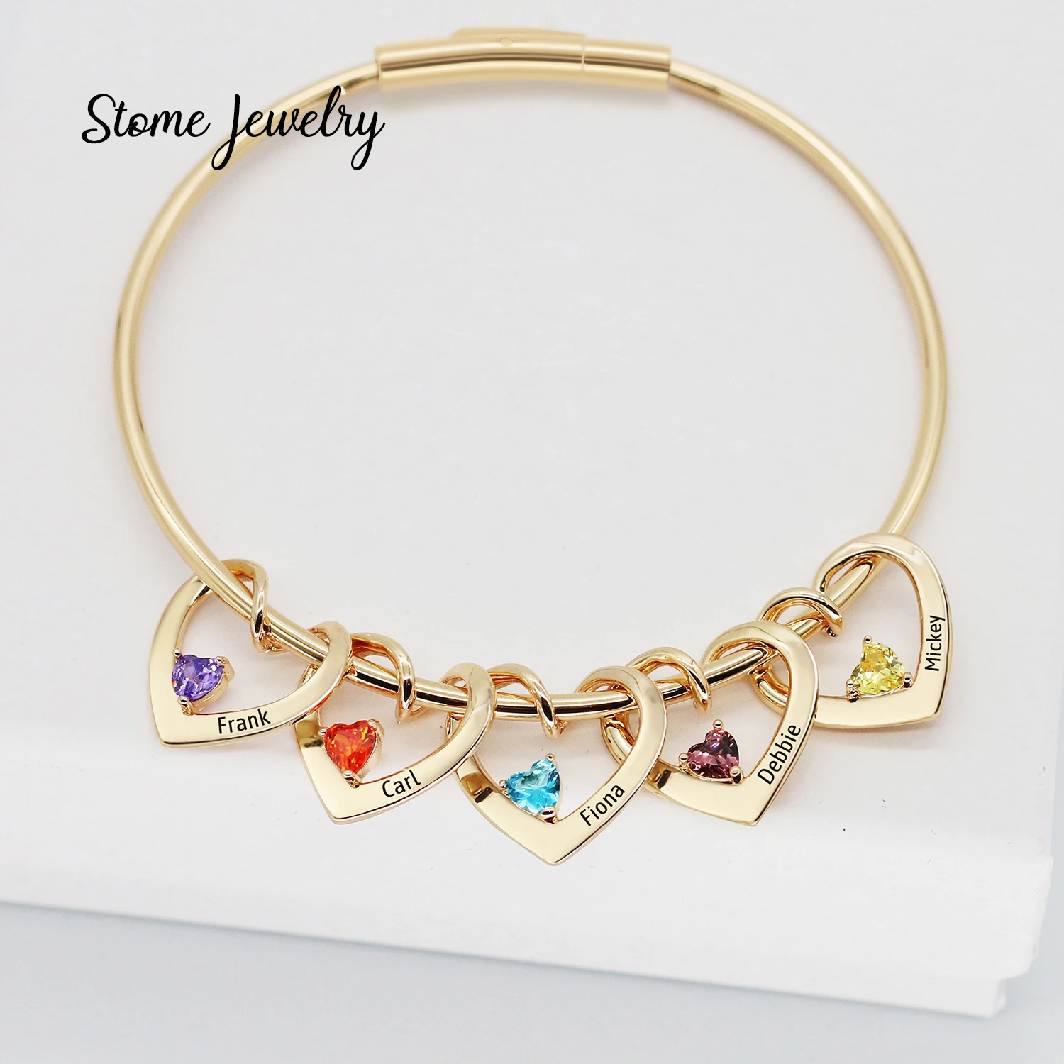 Engraved Heart Birthstone Bracelets and Necklace Personalized Stainless Steel Design Your Loved Name Coordinate Bracelet Gift