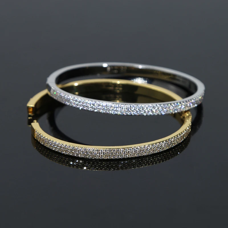Bling Silver Gold Color Fashion Women Jewelry Full Paved 5A Cubic Zirconia Three Layer Diamond CZ Bangle Bracelet