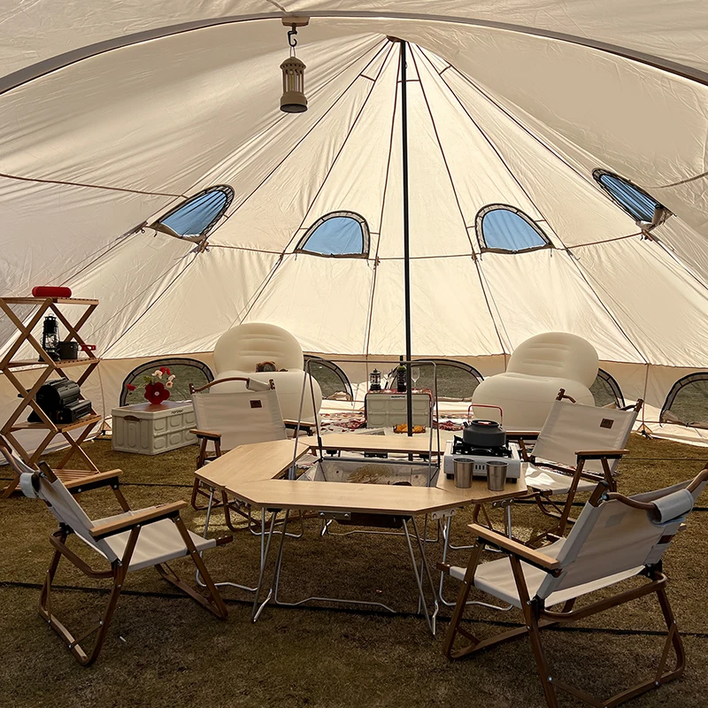 New drop outdoor 4m 5m 6m  luxury glamping equipment dome camping bell cotton canvas star tent with window