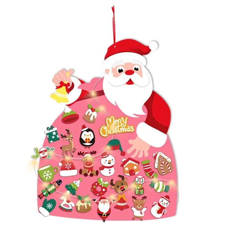 Wall Hanging  Xmas Gift  DIY Felt Christmas Santa for Kids with LED Lights