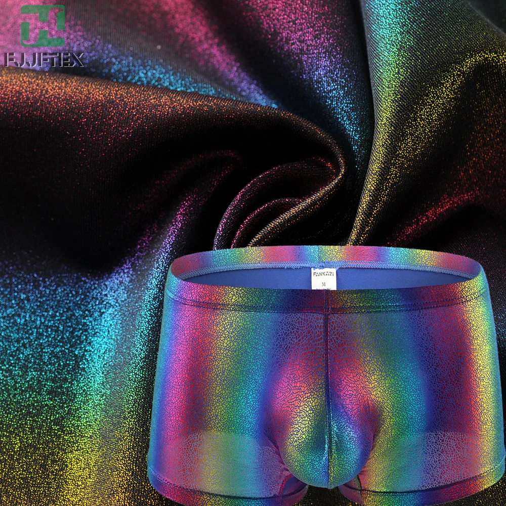 Polyester elastane warp tricot gradient color fabric with foil printing