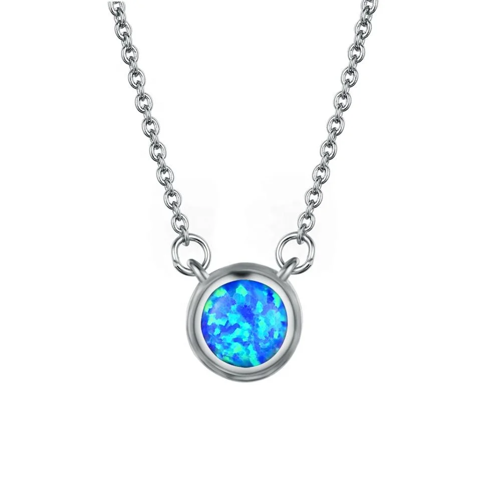 
Wholesale Blue opal necklace 14k gold plated girls fashion jewelry Pendant for women 