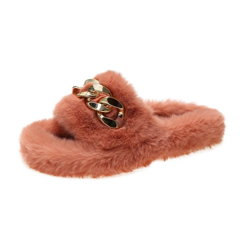 Thick-Soled Crossover Plus Size Closed Toe Women Slippers Ladies Fluffy Slippers