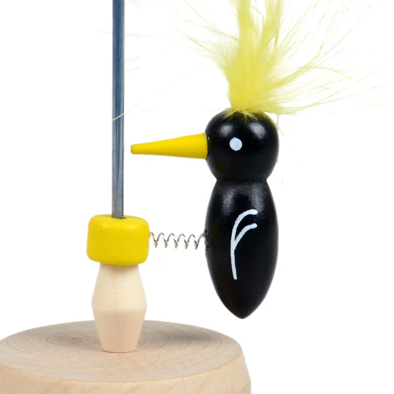 Educational Toy Wood Pecking Sliding Toy Bird on a Stick Pole Wood Craft Woodpecker Toy