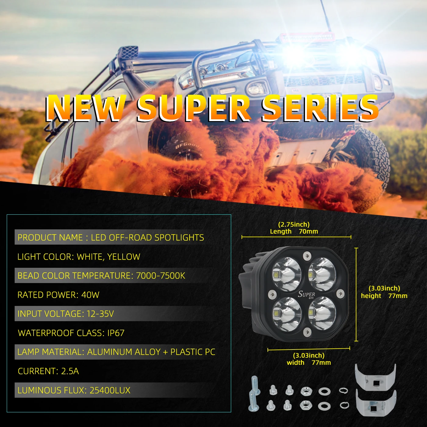 wholesale 40W 12V/35V led work light LED work lamp for Bus Off-road vehicles 4X4  Super Bright Waterproof Work light