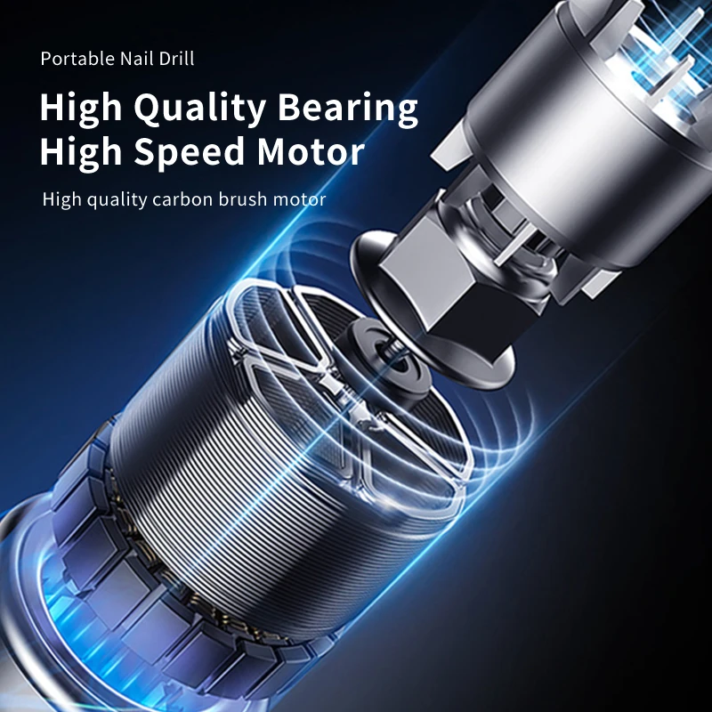 Rechargeable Brushless Professional Strong 35000rpm Wireless Nail Drill Machine with USB Plug Grinding Feature for Home Use