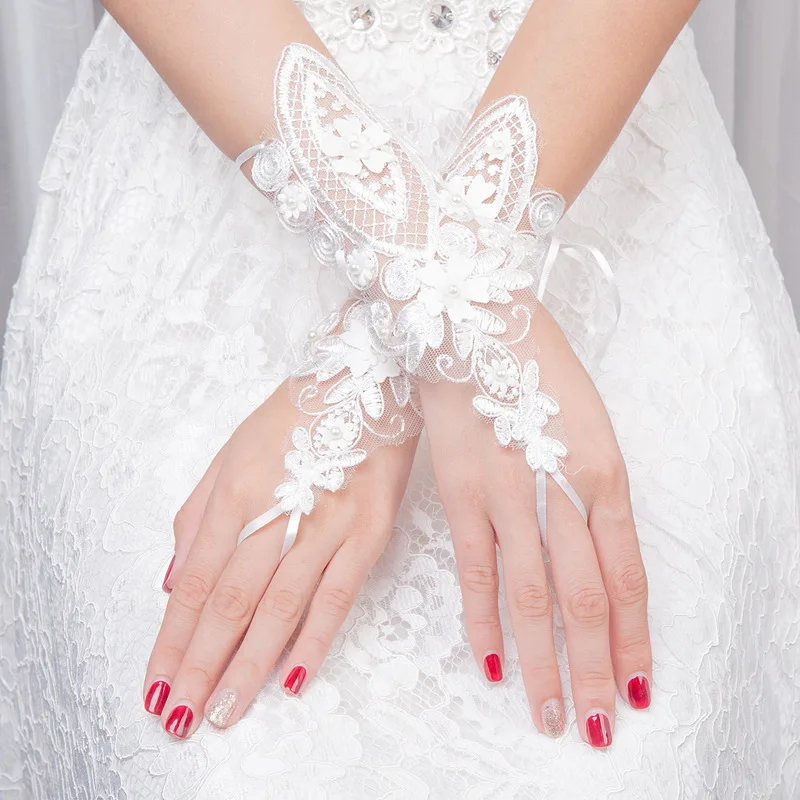 S490A 2023 new bride long flower rhinestone embroidered Fingerless wedding  bridal gloves