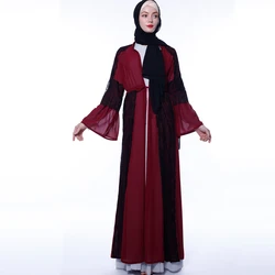 Muslim flared sleeve ethnic style long-sleeved cardigan hit color open abaya 9701