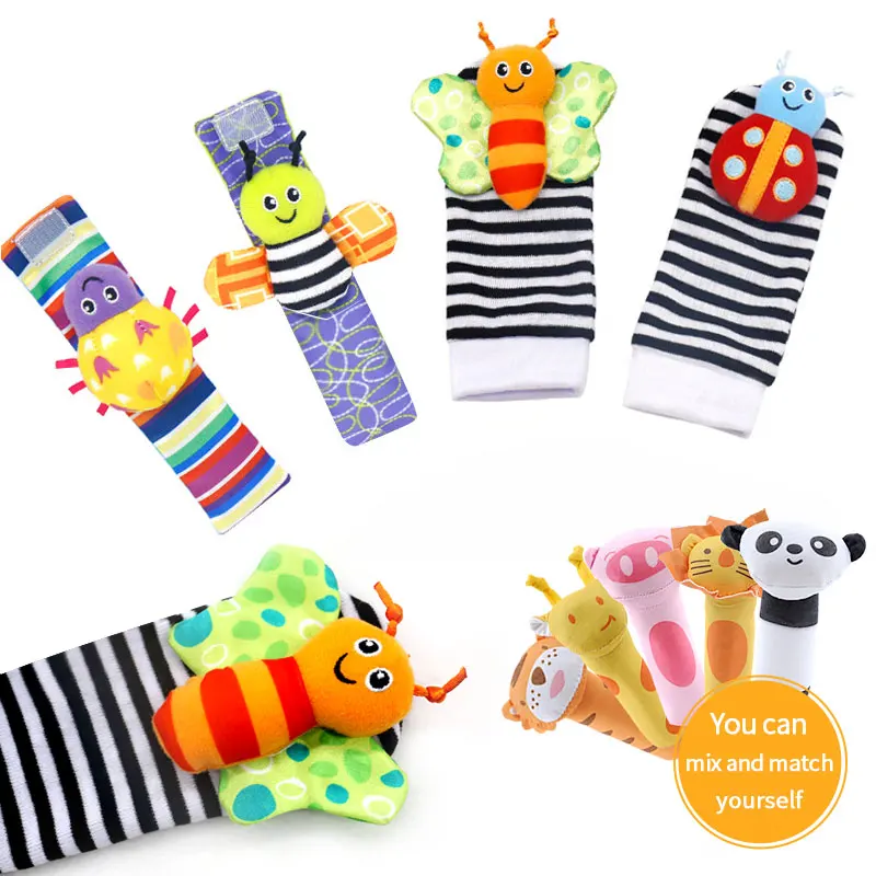 AUGLEKA Baby Toy Present Gift 5 pcs set Butterfly Wrist Rattles Foot Finder Rattle Sock for Newborn Infant Babies Boy Girl