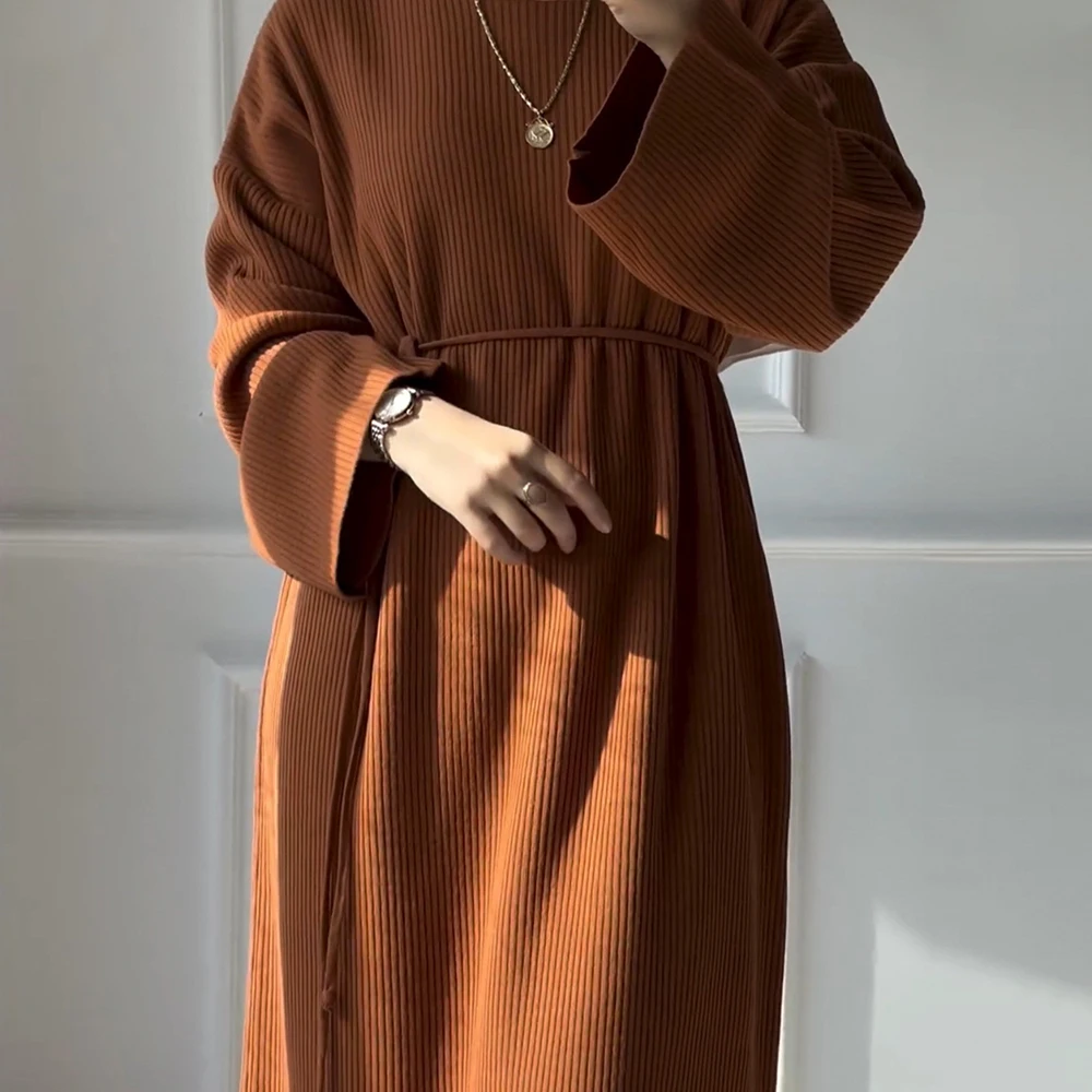 Latest islamic Muslim Women Abaya Robe Autumn and Winter Thick Knitted Loose Sweater Dress Arab Dubai Modest Muslim Abaya Dress