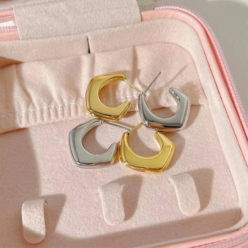 Необычные модные ювелирные изделия из нержавеющей стали серьги 18K Женские квадратные C-образные глянцевые