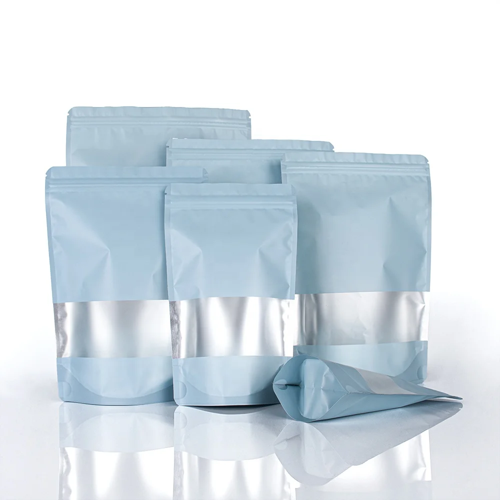 Food Grade Matte Finish Coffee Tea Snack Nut Aluminium Foil Stand Up Zip Lock Packing Pouch Bag With Clear Window