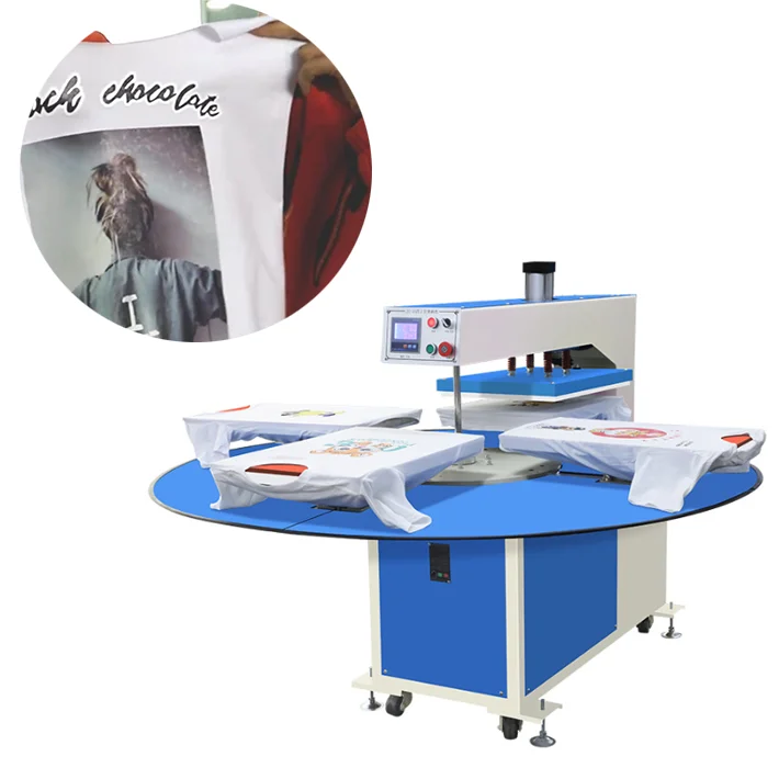Rotary design four-station plate T-shirt heat press machine hydraulic automatic heat transfer