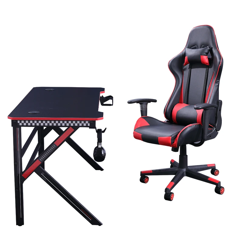 Factory Modern Design K Legs Shaped Led Light Gaming table computer desks Office Furniture