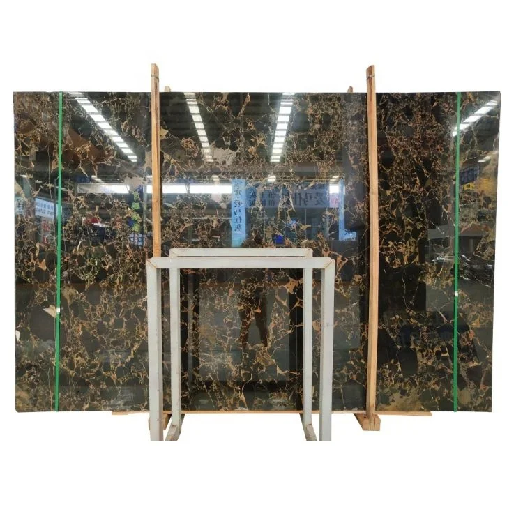 Polished Cheap China Portopo black  and gold marble with gold veins slab for countertop/tile