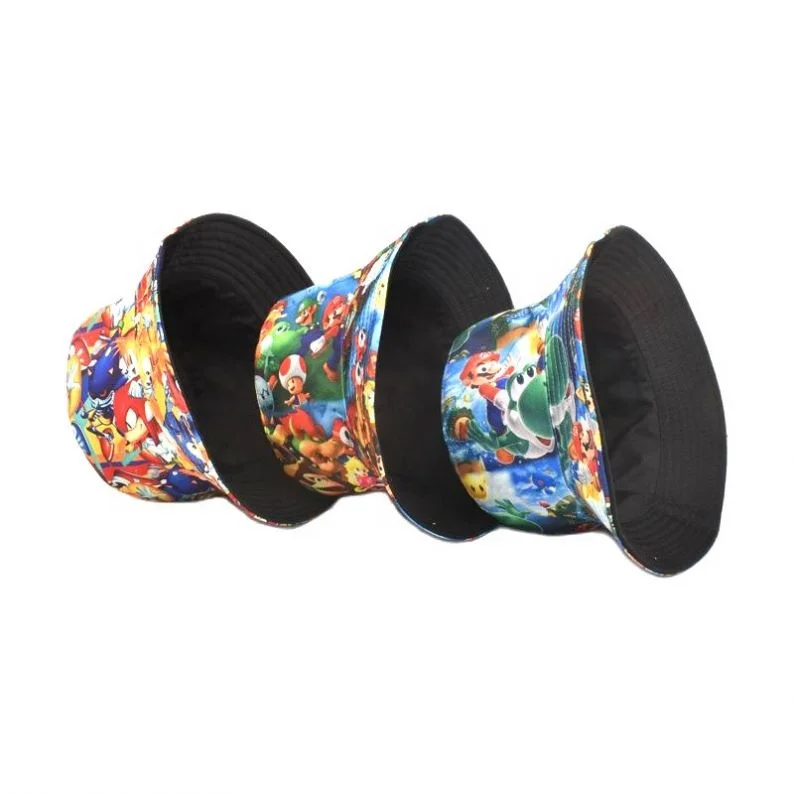 Creative Super Mary Mario figures pattern bucket hat man woman cartoon sun protection sun hat double-sided
